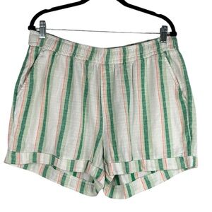 Old Navy Green Pink Stripe Linen Cotton Blend Summer Spring Shorts Size Large